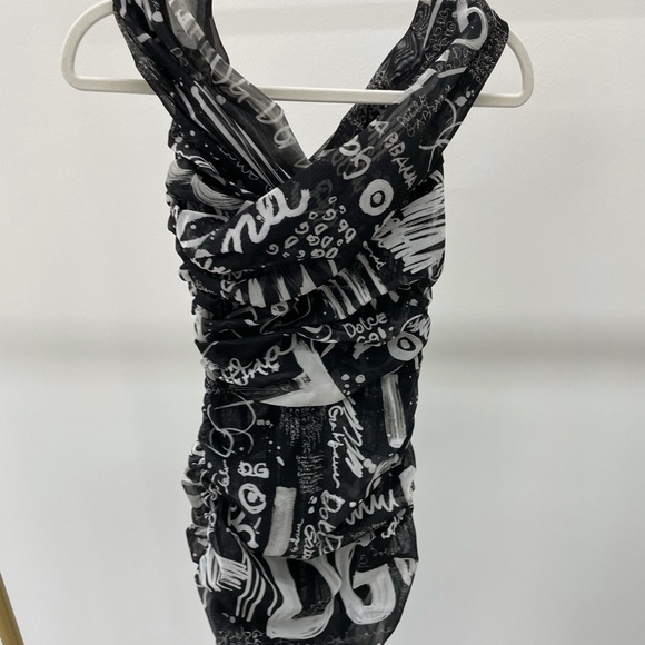 Dolce & Gabanna logo script draped off the shoulder midi dress - Picture 4 of 8